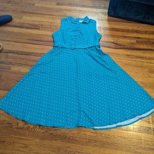 Timeless London Teal with White Polka Dots Sleeveless Midi Dress UK 22/4XL/US 18